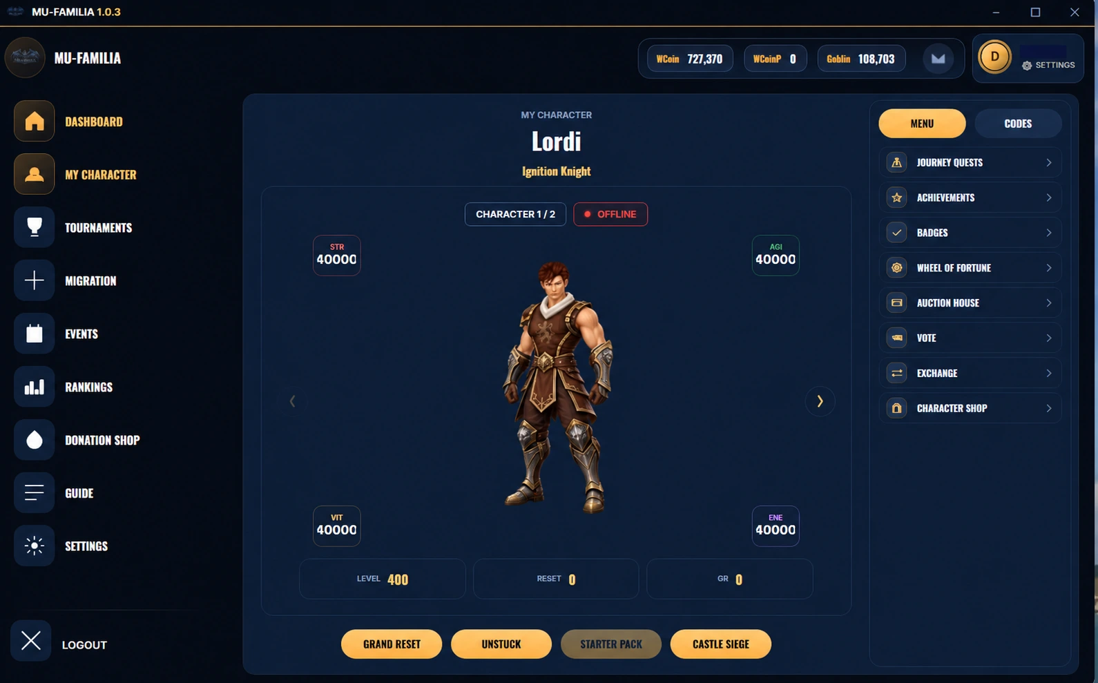 My Character: tu centro de control
