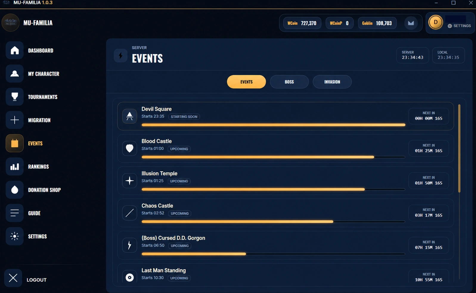 Eventos, bosses e invasiones